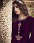 Purple Palazzo style Suit Velvet Salwar Kameez in Digital Print, Embroidery & Lace Work Closure View