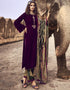 Purple Palazzo style Suit Velvet Salwar Kameez in Digital Print, Embroidery & Lace Work