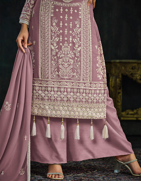 Turkish Rose Faux Georgette Palazzo Straight Salwar Kameez