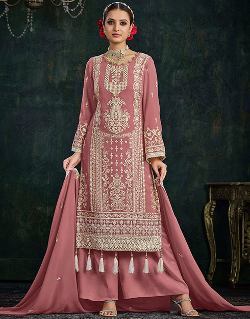 Turkish Rose Faux Georgette Palazzo Straight Closure View