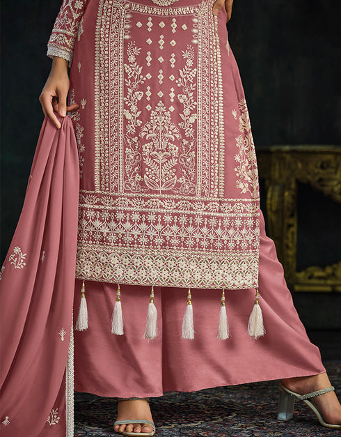 Turkish Rose Faux Georgette Palazzo Straight Salwar Kameez