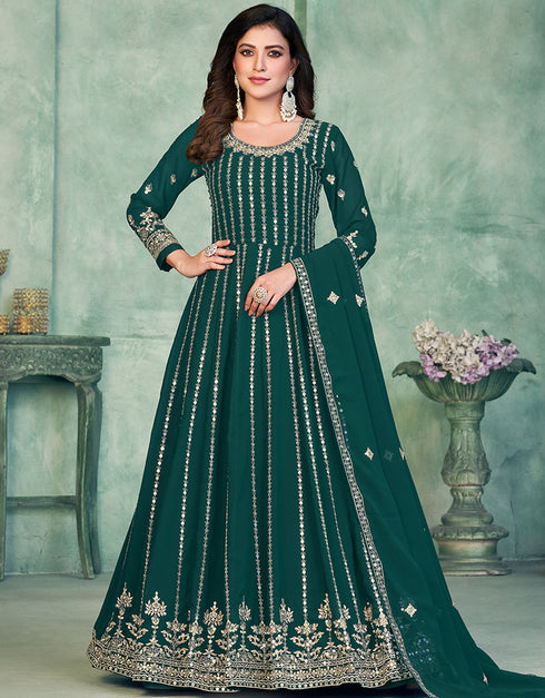 Gable Green Faux Georgette Pant Anarkali