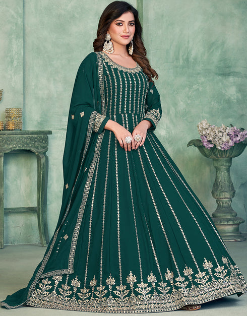 Gable Green Faux Georgette Pant Anarkali Closure View