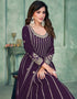 Purple Taupe Faux Georgette Pant Anarkali Back View