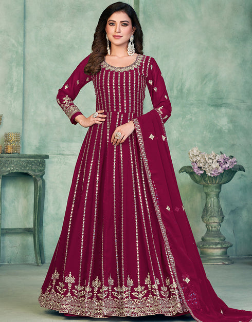 Wine Red Faux Georgette Pant Anarkali