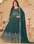 Traditional Party Wear Faux Georgette Salwar Suit Nile Blue Faux Georgette Pant Anarkali Back View