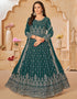 Traditional Party Wear Faux Georgette Salwar Suit Nile Blue Faux Georgette Pant Anarkali Front View