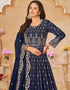 Traditional Party Wear Faux Georgette Salwar Suit Dark Blue Faux Georgette Pant Anarkali Close-up View