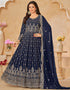 Traditional Party Wear Faux Georgette Salwar Suit Dark Blue Faux Georgette Pant Anarkali Back View