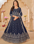 Traditional Party Wear Faux Georgette Salwar Suit Dark Blue Faux Georgette Pant Anarkali Front View