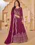 Traditional Party Wear Faux Georgette Salwar Suit Pansy Purple Faux Georgette Pant Anarkali Front View
