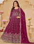 Traditional Party Wear Faux Georgette Salwar Suit Pansy Purple Faux Georgette Pant Anarkali Close-up View