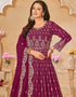 Traditional Party Wear Faux Georgette Salwar Suit Pansy Purple Faux Georgette Pant Anarkali Front View