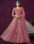 Traditional Designer Heavy Wedding Wear Net Gown Solid Pink Net Pant Anarkali Front View
