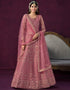 Traditional Designer Heavy Wedding Wear Net Gown Solid Pink Net Pant Anarkali Close-up View