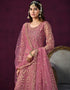 Traditional Designer Heavy Wedding Wear Net Gown Solid Pink Net Pant Anarkali Back View