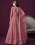 Traditional Designer Heavy Wedding Wear Net Gown Solid Pink Net Pant Anarkali Front View