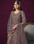 Traditional Designer Heavy Wedding Wear Net Gown Purple Taupe Net Pant Anarkali Back View