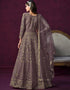 Traditional Designer Heavy Wedding Wear Net Gown Purple Taupe Net Pant Anarkali Front View