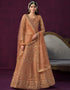 Traditional Designer Heavy Wedding Wear Net Gown Light Taupe Net Pant Anarkali Close-up View
