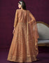 Traditional Designer Heavy Wedding Wear Net Gown Light Taupe Net Pant Anarkali Front View