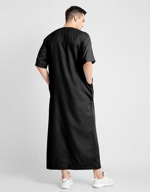 Black Thobes Cotton Blend Plain Solid Work Closure View