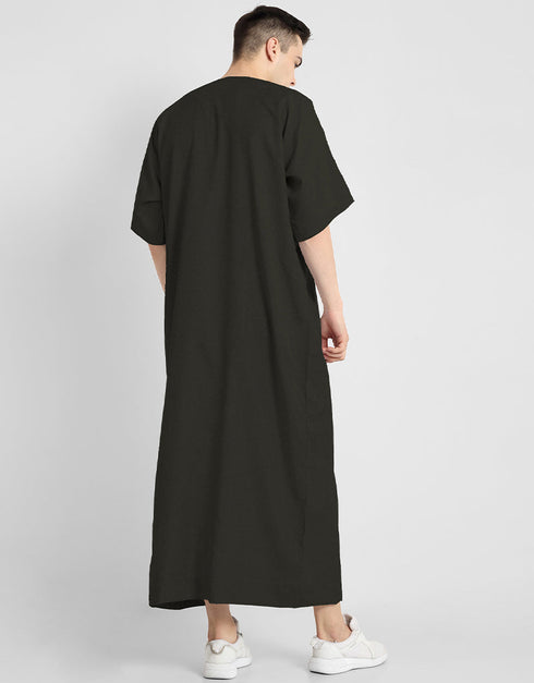 Black Thobes Cotton Blend Plain Solid Work Closure View