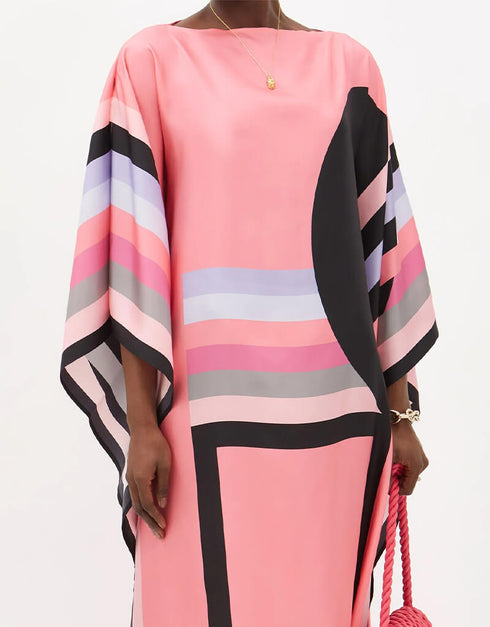 Pink Silk Crepe Kaftan Back View