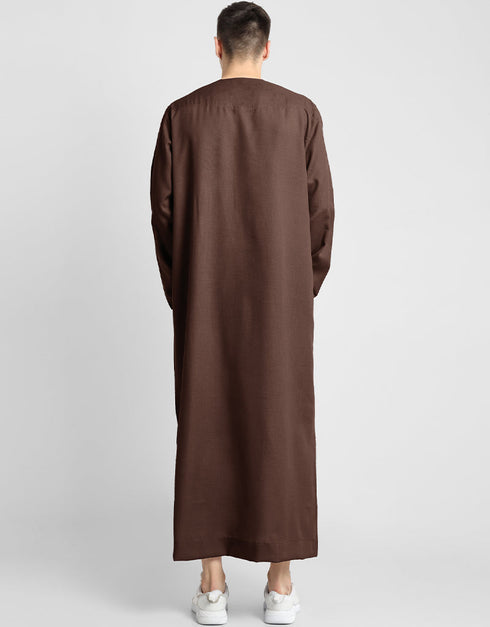 Brown Thobes Cotton Blend Plain Solid Work Closure View