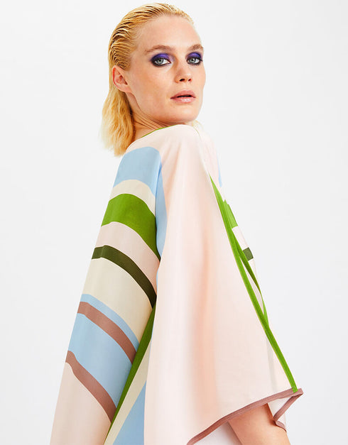 Beige Silk Crepe Kaftan