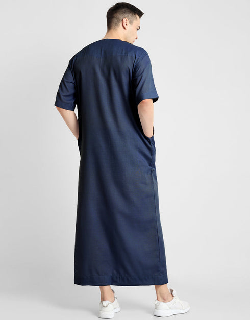 Navy Blue Thobes Cotton Blend Plain Solid Work Closure View