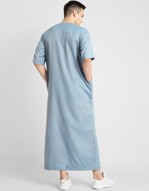 Blue Thobes Cotton Blend Plain Solid Work Closure View