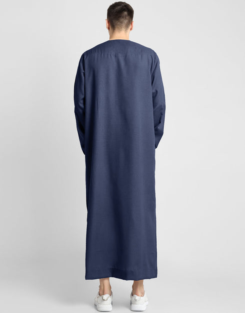 Navy Blue Thobes Cotton Blend Plain Solid Work Closure View