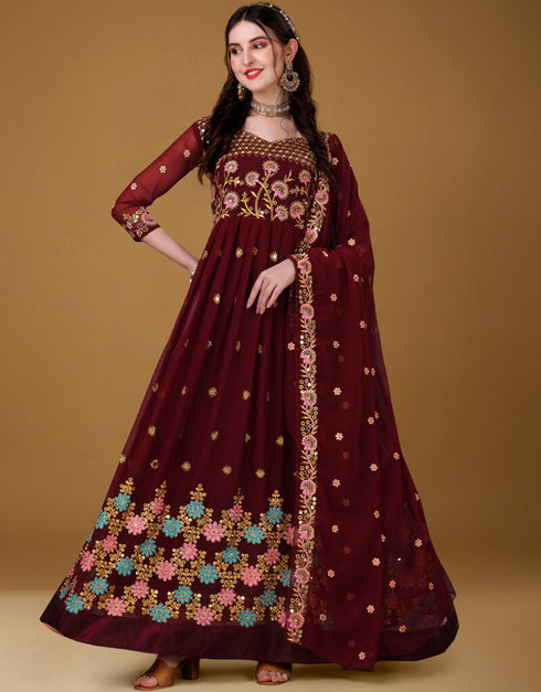Maroon Oak Foux Georgette Pant Anarkali