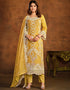 Designer Party Wear Net Salwar Suit Collection Saffron Mango Soft Organza Pant Pakistani Suit Front View