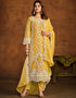 Designer Party Wear Net Salwar Suit Collection Saffron Mango Soft Organza Pant Pakistani Suit Close-up View