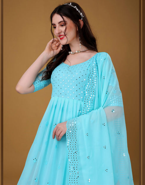 Blue Lagoon Foux Georgette Pant Anarkali Closure View