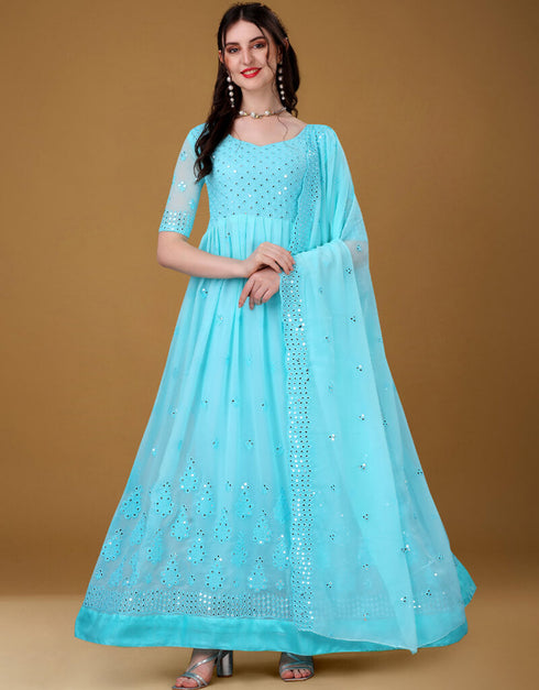 Blue Lagoon Foux Georgette Pant Anarkali