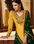 Yellow Lehenga style Suits Satin Georgette Salwar Kameez in Embroidery, Stones & Lace Work Closure View