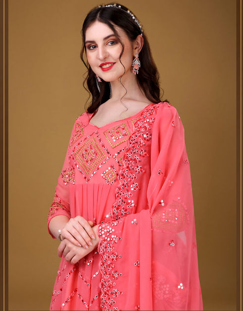 Brink Pink Foux Georgette Pant Anarkali Closure View