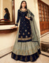 Navy Blue Lehenga style Suits Rangoli Georgette Salwar Kameez in Embroidery, Stones & Lace Work
