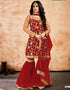 Red Sharara style Suits Soft Net With Inner Salwar Kameez in Sequins Embroidery, Stone & Lace Work