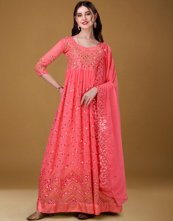 Brink Pink Foux Georgette Pant Anarkali