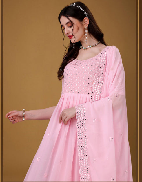 Soft Pink Foux Georgette Pant Anarkali Closure View