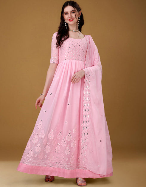 Soft Pink Foux Georgette Pant Anarkali