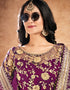 Dark Purple Sharara style Suits Soft Net With Inner Salwar Kameez in Sequins Embroidery, Stone & Lace Work Closure View
