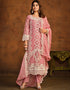 Designer Party Wear Net Salwar Suit Collection Tulip Pink Soft Organza Pant Pakistani Suit Close-up View