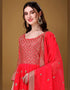 Radical Red Foux Georgette Pant Anarkali Closure View