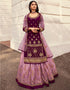 Purple Lehenga style Suits Georgette Salwar Kameez in Embroidery, Stones & Lace Work