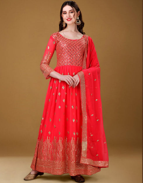 Radical Red Foux Georgette Pant Anarkali